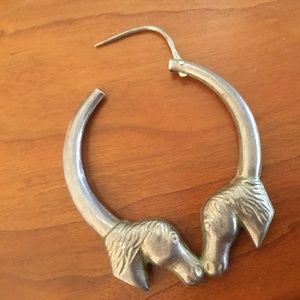 Sterling silver vintage horse hoop earrings